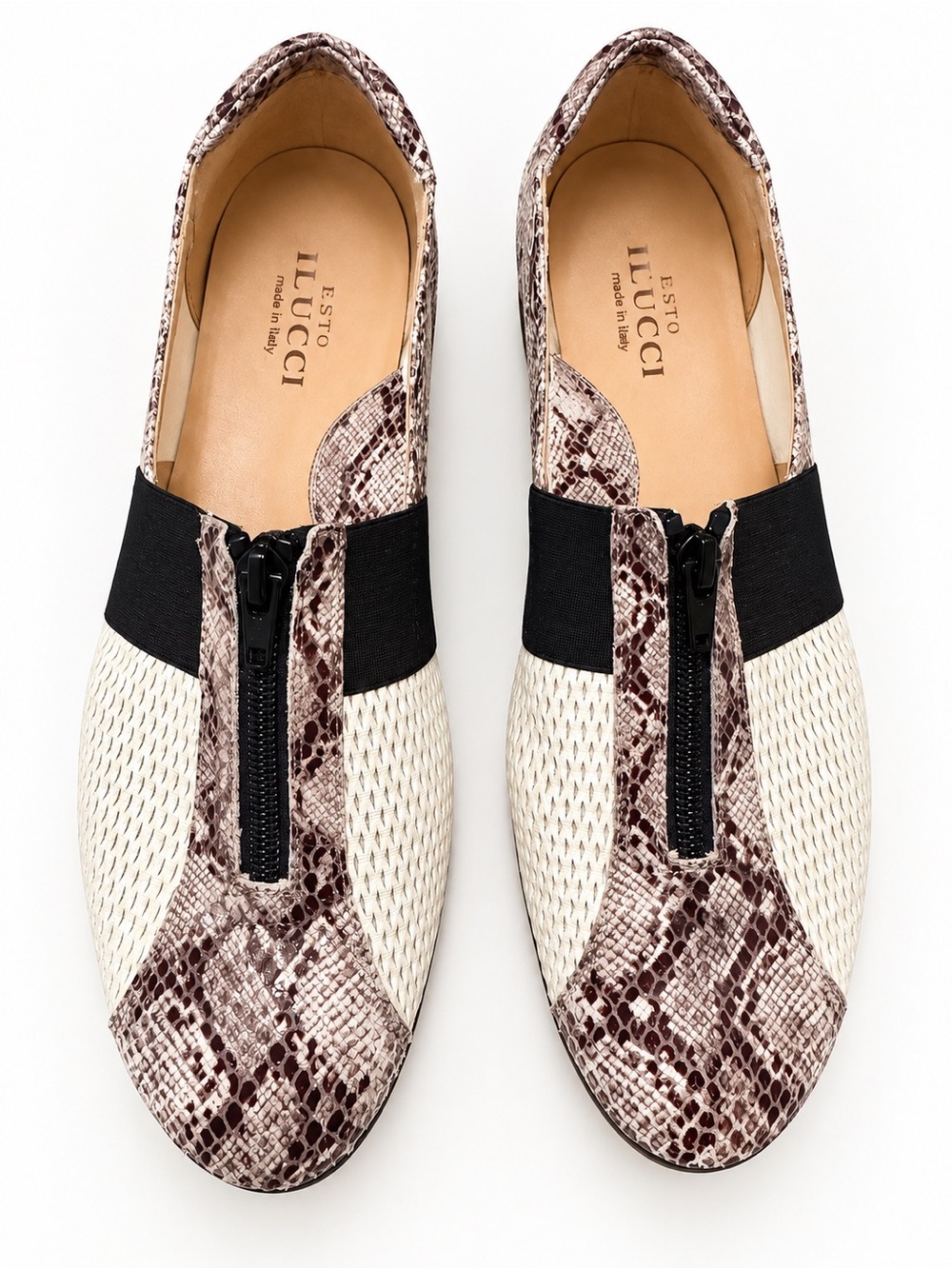 Sesto Meucci Snakeskin Leather Woven Zip Front Sneakers Italy size 10
